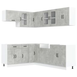 Berkfield Home 11 Piece Kitchen Cabinet Set Kalmar Concrete Grey Engineered Wood - thumbnail 2
