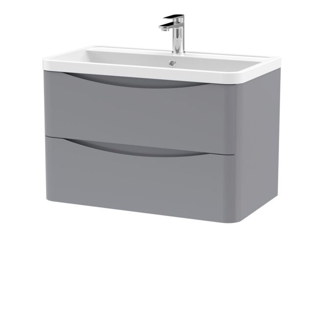 Balterley Wall Hung 2 Drawer Bathroom Vanity Unit & Basin, Satin Grey, 755mm in Grey - image 1