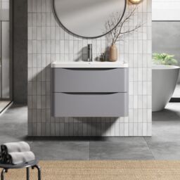 Balterley Wall Hung 2 Drawer Bathroom Vanity Unit & Basin, Satin Grey, 755mm in Grey - thumbnail 2