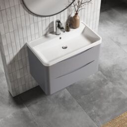 Balterley Wall Hung 2 Drawer Bathroom Vanity Unit & Basin, Satin Grey, 755mm in Grey - thumbnail 3