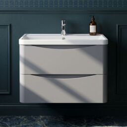 Balterley Wall Hung 2 Drawer Bathroom Vanity Unit & Basin, Satin Grey, 755mm in Grey - thumbnail 8