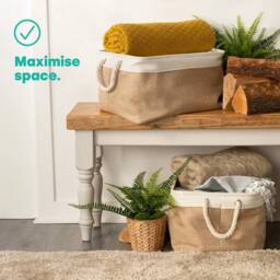 Hinsinc 2PCS LARGE Storage Basket Set Fabric in Beige - Size: 500mm - thumbnail 6
