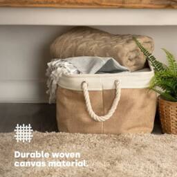 Hinsinc 2PCS LARGE Storage Basket Set Fabric in Beige - Size: 500mm - thumbnail 4