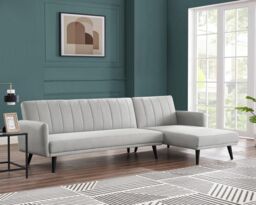 Home Detail Clinton L-Shaped Fabric Sofa Bed With Ribbed fabric Detail & Chaise Section & Black Legs in Light Grey