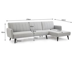 Home Detail Clinton L-Shaped Fabric Sofa Bed With Ribbed fabric Detail & Chaise Section & Black Legs in Light Grey - thumbnail 5