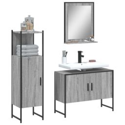 Berkfield Home 3 Piece Bathroom Cabinet Set Grey Sonoma Engineered Wood - thumbnail 1