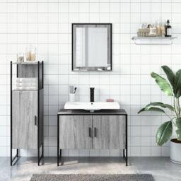 Berkfield Home 3 Piece Bathroom Cabinet Set Grey Sonoma Engineered Wood - thumbnail 3