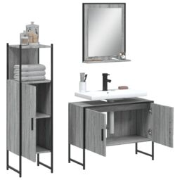 Berkfield Home 3 Piece Bathroom Cabinet Set Grey Sonoma Engineered Wood - thumbnail 4
