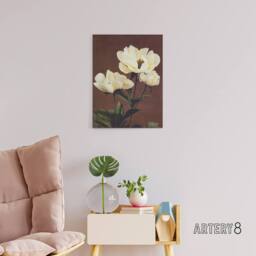 "Artery8 White Herbaceous Peony Flowers Canvas Wall Art Print Kazumasa in Red - Size: W18"" x H24""" - thumbnail 3