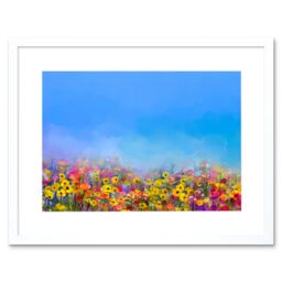 "Artery8 Wall Art Print Field of Wildflowers Art Framed 9x7 inch in White - Size: W7"" x H9""" - thumbnail 1