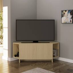 BIMOSSA Ola Corner TV Stand, Space-Saving Unit for TVs up to 43-48 Inch in Light Brown - thumbnail 1