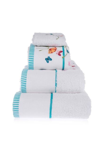 Homescapes Turkish Cotton Embroidered Butterfly White Towel - Size: Bath Sheet - image 1