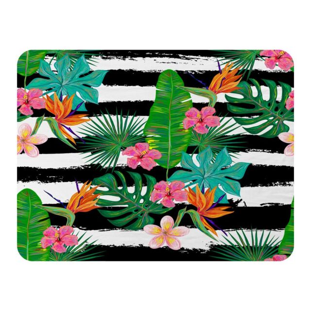 Benjamin Tate Design Tropical Plants On Black & White Stripes Blanket in Natural - Size: 120 cm x 150 cm - image 1