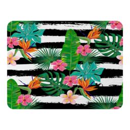 Benjamin Tate Design Tropical Plants On Black & White Stripes Blanket in Natural - Size: 120 cm x 150 cm - thumbnail 1