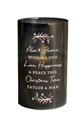 Personalised Memento Company Personalised Christmas Smoked Glass LED Candle in Black