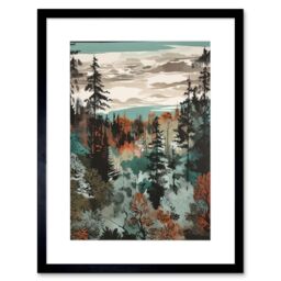 "Artery8 Wall Art Print Taiga Boreal Autumnal Colours Forest Landscape Artwork Framed 9X7 Inch in Black - Size: W7"" x H9""" - thumbnail 1