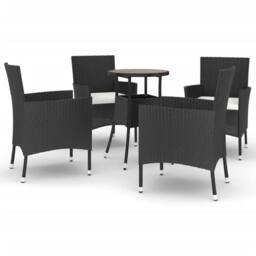 Berkfield Home Beautiful 5 Piece Garden Bistro Set with Cushions Black Poly Rattan - thumbnail 3