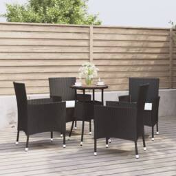 Berkfield Home Beautiful 5 Piece Garden Bistro Set with Cushions Black Poly Rattan - thumbnail 2