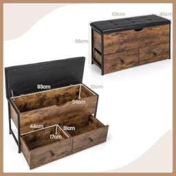 VOGREX Flip Top Storage Ottoman 2 Drawers Brown - thumbnail 2