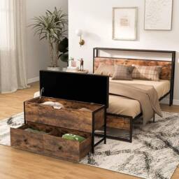VOGREX Flip Top Storage Ottoman 2 Drawers Brown - thumbnail 6