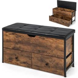 VOGREX Flip Top Storage Ottoman 2 Drawers Brown - thumbnail 1