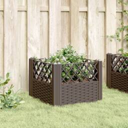 Berkfield Home Beautiful Garden Planter with Pegs Brown 43.5x43.5x43.5 cm PP - thumbnail 1