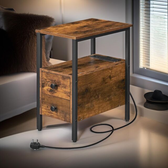 Rafaelo Mobilia Bedside Table with Power Outlet & USB Ports in Brown - image 1