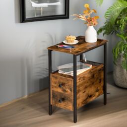 Rafaelo Mobilia Bedside Table with Power Outlet & USB Ports in Brown - thumbnail 2