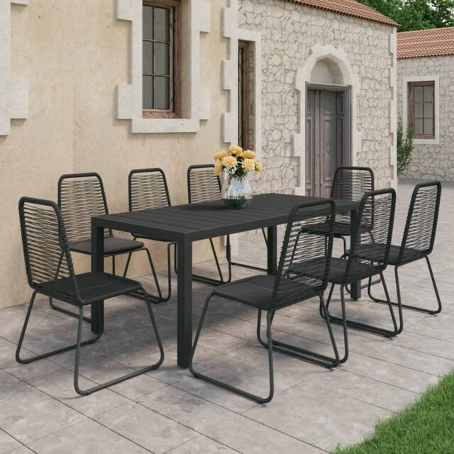 Berkfield Home 9 Piece Garden Dining Set PVC Rattan Black - image 1