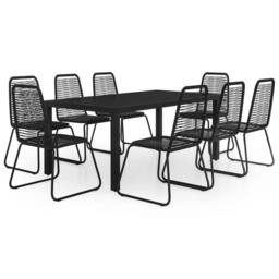 Berkfield Home 9 Piece Garden Dining Set PVC Rattan Black - thumbnail 2