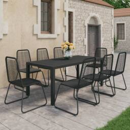 Berkfield Home 9 Piece Garden Dining Set PVC Rattan Black - thumbnail 1