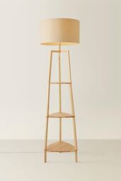 ValueLights Hiru Natural 3 Tier Wooden Shelf Floor Lamp with Large Drum Shade in Nude - thumbnail 3