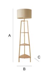 ValueLights Hiru Natural 3 Tier Wooden Shelf Floor Lamp with Large Drum Shade in Nude - thumbnail 7