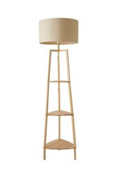 ValueLights Hiru Natural 3 Tier Wooden Shelf Floor Lamp with Large Drum Shade in Nude - thumbnail 6