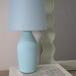 ValueLights Arlo Compact Ceramic Table Lamp with Fabric Shade with LED Bulb in Blue - thumbnail 4