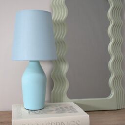 ValueLights Arlo Compact Ceramic Table Lamp with Fabric Shade with LED Bulb in Blue - thumbnail 3