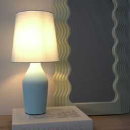 ValueLights Arlo Compact Ceramic Table Lamp with Fabric Shade with LED Bulb in Blue - thumbnail 1
