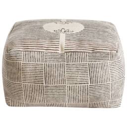 Wyld and Coco Grey Cotton Block-Print Square Pouffe - Retro Boho Footstool - thumbnail 3
