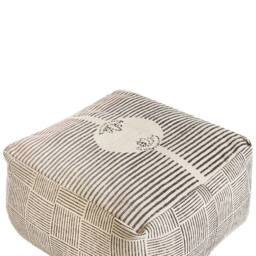 Wyld and Coco Grey Cotton Block-Print Square Pouffe - Retro Boho Footstool - thumbnail 5