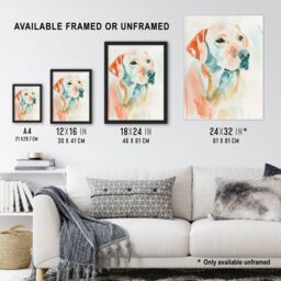 "Artery8 Golden Labrador Dog Lover Watercolour Portrait Framed Art Print - Size: W12"" x H16""" - thumbnail 3