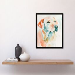 "Artery8 Golden Labrador Dog Lover Watercolour Portrait Framed Art Print - Size: W12"" x H16""" - thumbnail 4