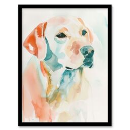 "Artery8 Golden Labrador Dog Lover Watercolour Portrait Framed Art Print - Size: W12"" x H16""" - thumbnail 1