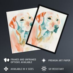 "Artery8 Golden Labrador Dog Lover Watercolour Portrait Framed Art Print - Size: W12"" x H16""" - thumbnail 2