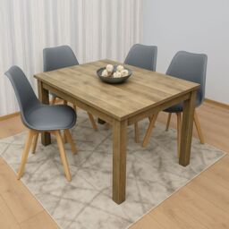 KOSY KOALA Modern Rustic Effect Wood Dining Table Set With 4 Grey Plastic Chairs Dining Furniture Set in Brown - thumbnail 3