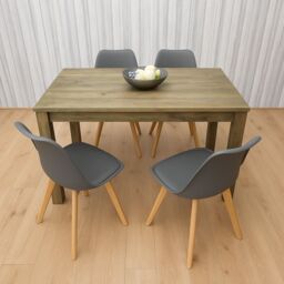 KOSY KOALA Modern Rustic Effect Wood Dining Table Set With 4 Grey Plastic Chairs Dining Furniture Set in Brown - thumbnail 2