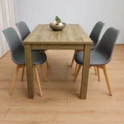 KOSY KOALA Modern Rustic Effect Wood Dining Table Set With 4 Grey Plastic Chairs Dining Furniture Set in Brown