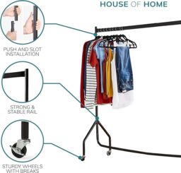 House of Home Clothes Rail Superior Heavy Duty Rack With Wheels 6FT Long x 5FT Tall in Black - thumbnail 4