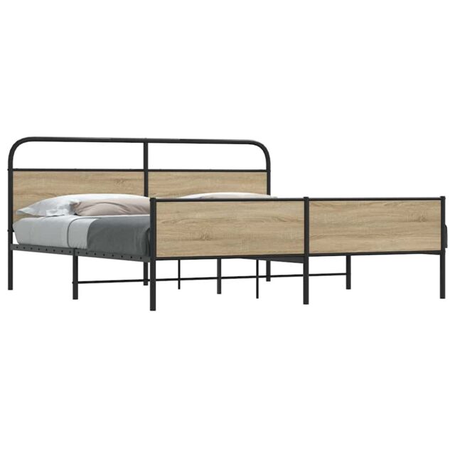 Berkfield Home Metal Bed Frame without Mattress Smoked Oak 200x200 cm in Brown - image 1