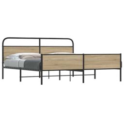 Berkfield Home Metal Bed Frame without Mattress Smoked Oak 200x200 cm in Brown
