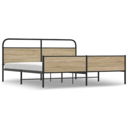 Berkfield Home Metal Bed Frame without Mattress Smoked Oak 200x200 cm in Brown - thumbnail 2